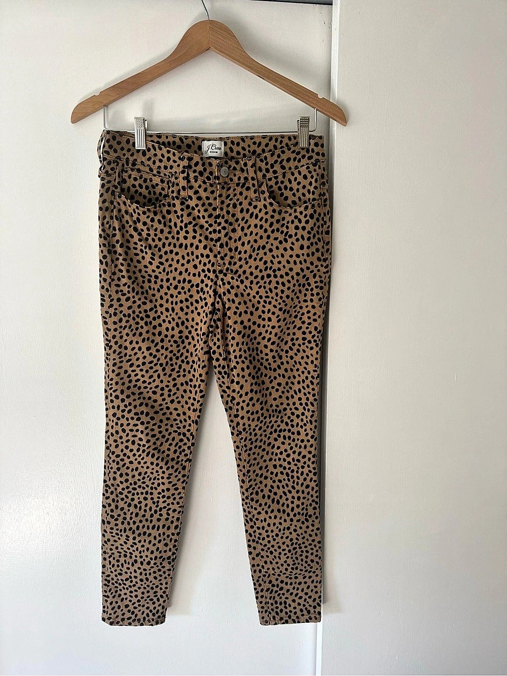 J.Crew Toothpick Jean in Leopard Dot Skinny Jeans Brown & Black Waist 27